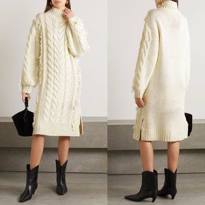 Farm Rio Cream Fringed Cable-Knit Midi Dress Women's M‎